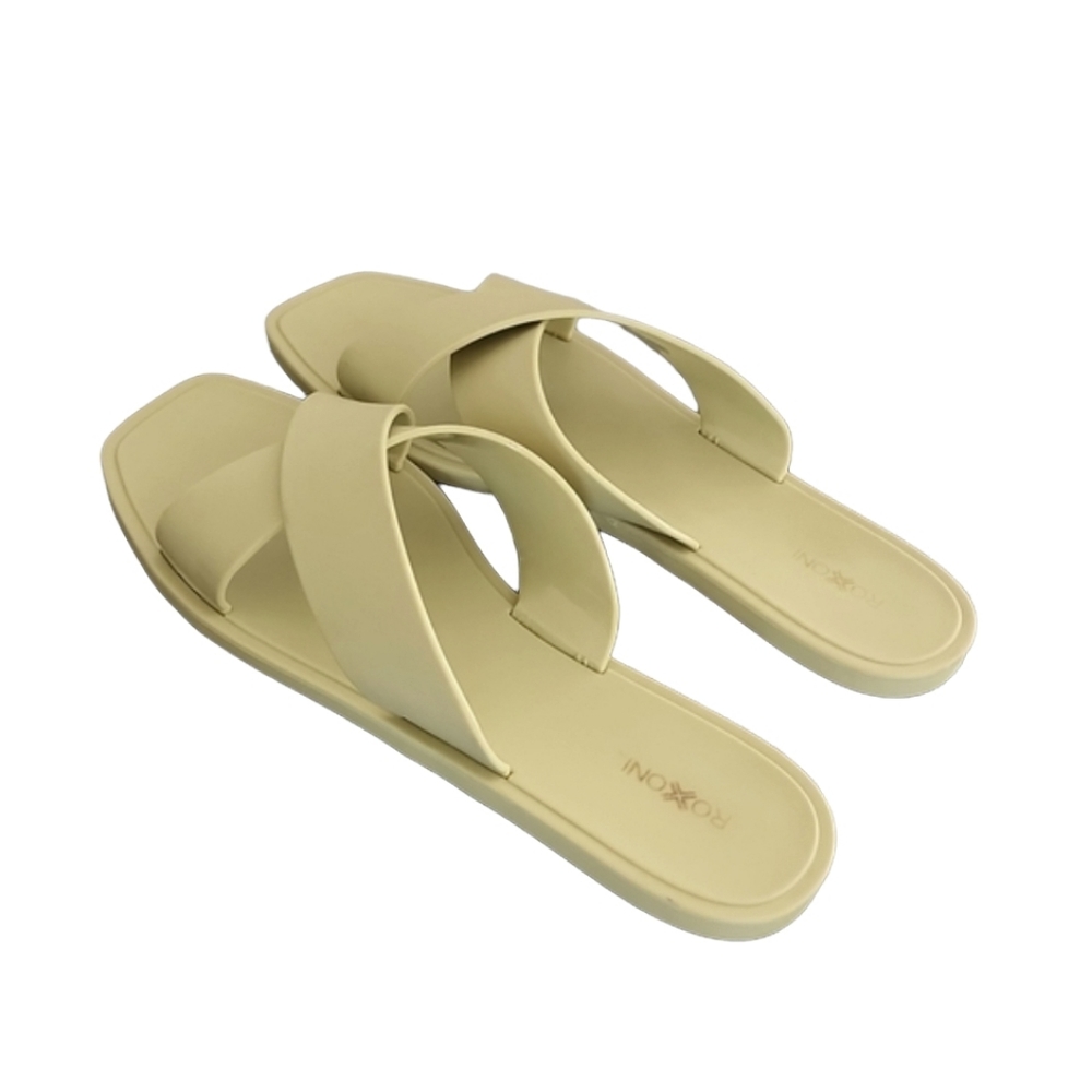 Y2K ROXONI Chartreuse Green Jelly Slides 40 9 Sandals Flexible Water Criss Cross - Picture 15 of 16